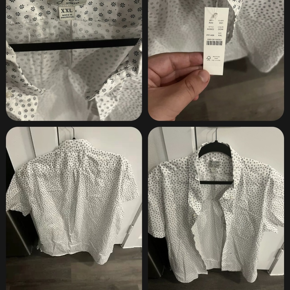 J Crew Mens Slim Fit Floral Button Up Shirt Short Sleeve White #71186